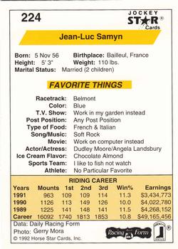 1992 Jockey Star #224 Jean-Luc Samyn Back